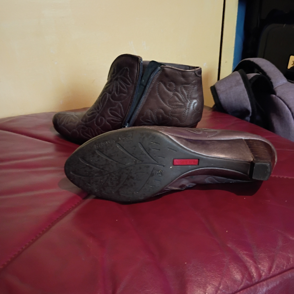 Brown Embroidered Ankle Boots - Picture 2 of 2